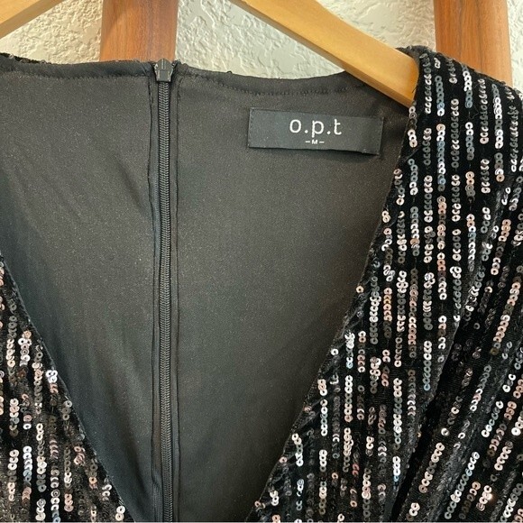 O.P.T. Black Sequin Velvet Long Sleeve Mini Dress Size Medium - Picture 6 of 15